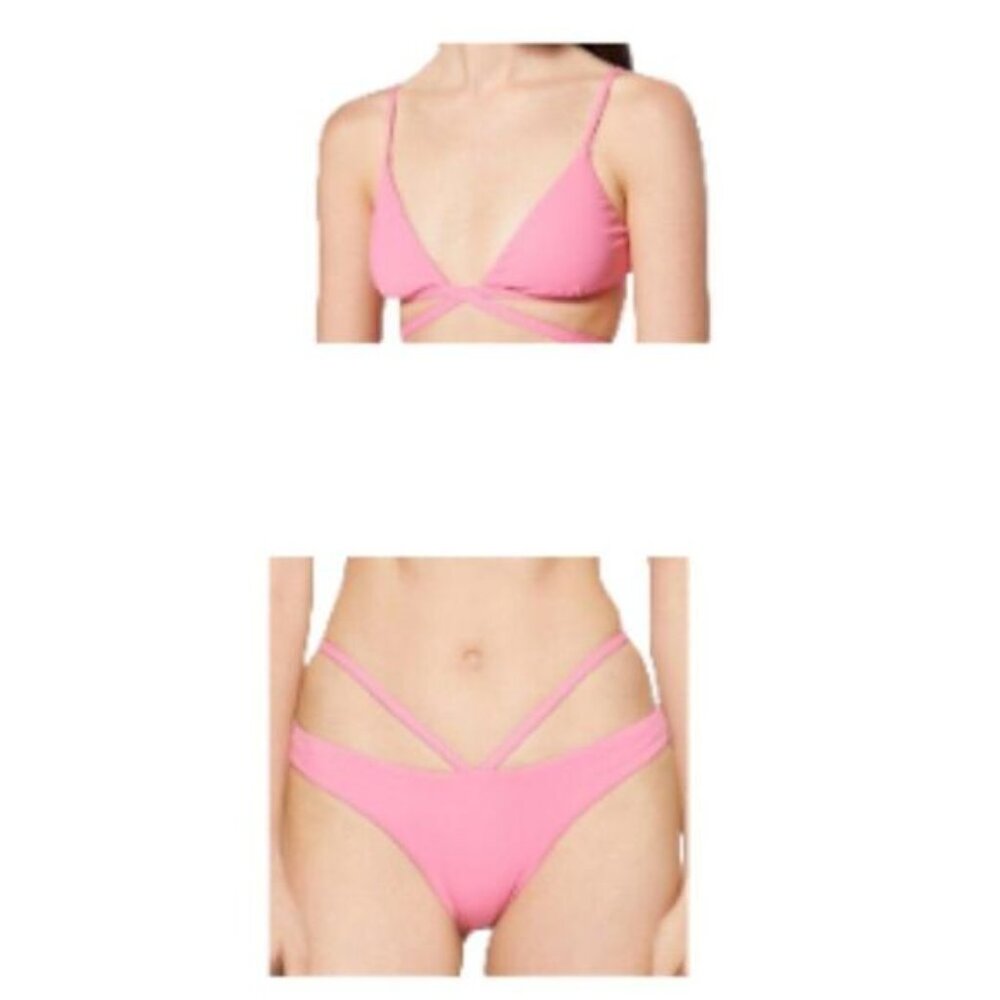 Jonathan Simkhai Emmalynn Bikini Top + Harlan Bottoms Flamingo Color Large NWT